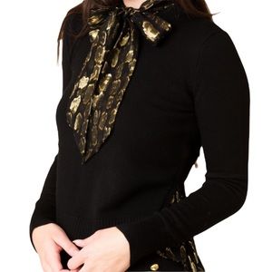 Veronica Beard Black Gold Merino Wool Silk Concord Mixed Media Sweater Size S